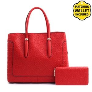 Designer-Inspired Faux Leather Handbag w/ Wallet